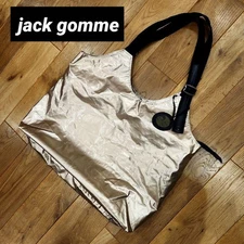 Jack Gomme Silver Metallic Tote Bag with Metal Pouch Handbag Authentic