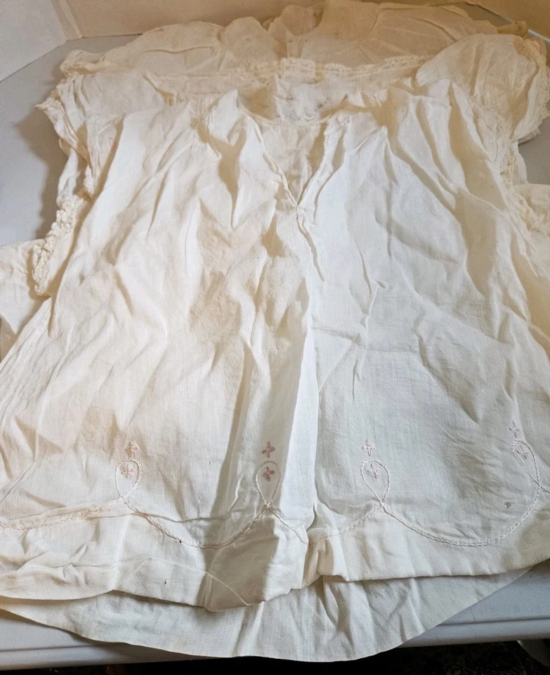 Lot of 4 Antique Baby Girl Gowns Dresses  Embroidered Linen/cotton - Image 3 of 4