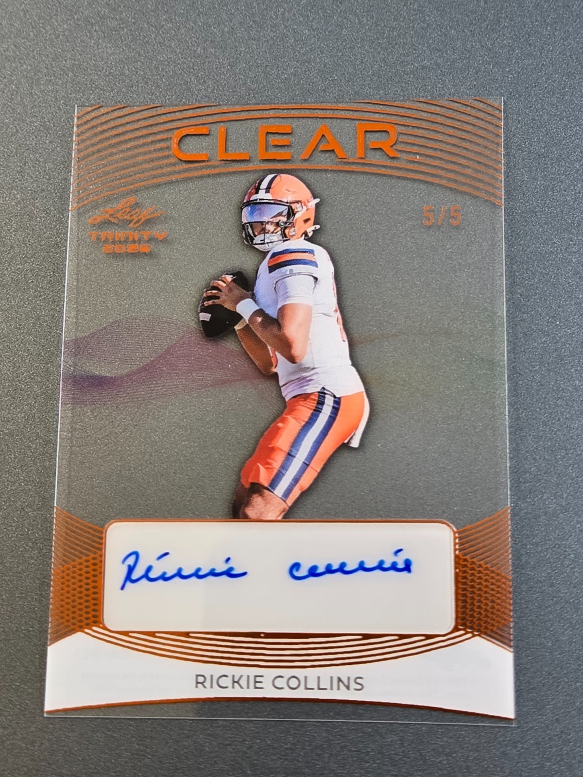 2026 LEAF TRINITY FOOTBALL RICKIE COLLINS ORANGE CLEAR ACETATE  AUTO 5/5