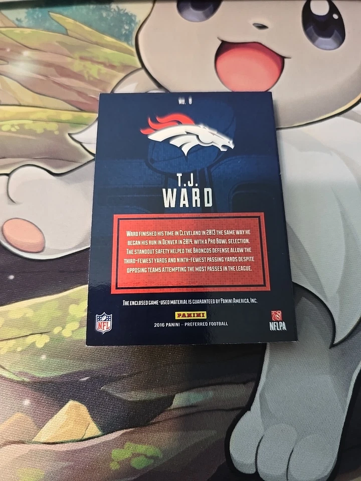 2016 Panini Preferred Super Bowl 50 Patch Booklet TJ Ward Game Worn /199 - Image 3 of 3