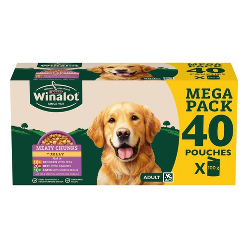 WINALOT Meaty Chunks Mixed in Jelly Wet Dog Food Pouches 40x100g 