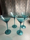 Crate & Barrel Kira Teal Martini Glasses Set of 4 12 oz Decorated Angular — photo 1