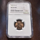 1957-D Lincoln Cent Wheat Penny RD BU Gem NGC MS66 RED