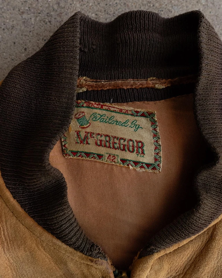 复古 20 世纪 40 年代 McGregor 飞行员夹克男式 42 皮革麂皮绒 Talon Zip Rockabilly — 第 2/4 张图片