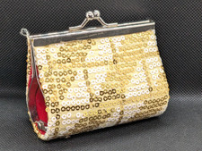 Whiting  Davis Gold Tone Metal Mesh Coin Purse Kiss Lock Clasp Red Lining VTG