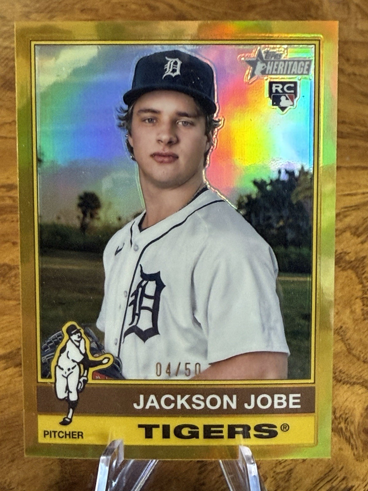2025 Topps Heritage #389 Jackson Jobe RC Gold Chrome Refractor d. 04/50 Tigers