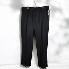 Perry Ellis Portfolio Dress Pants Men 36x32 Black Classic Pleated Flex Stretch