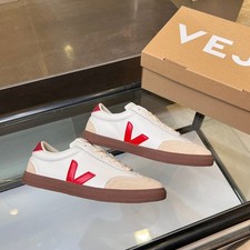 See Volley O.T. Leather Men Women White Natural Red Sneakers With Box