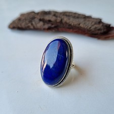 Natural Lapis Lazuli Ring 925 Sterling Silver Wedding Gift Handmade Ring PG8712