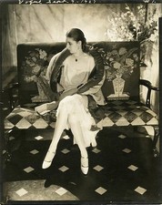 Model Marion Morehouse in a white beaded wrap dress by Chanel a 1930s Old Photo