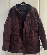 Tommy Hilfiger Burgundy Puffer Jacket Mid-Length Lined Stand-Up Collar M
