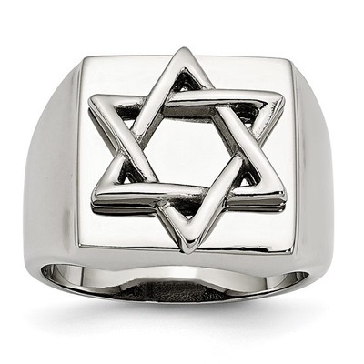 Stainless Steel Star of David Man's Signet Ring (Size 11)