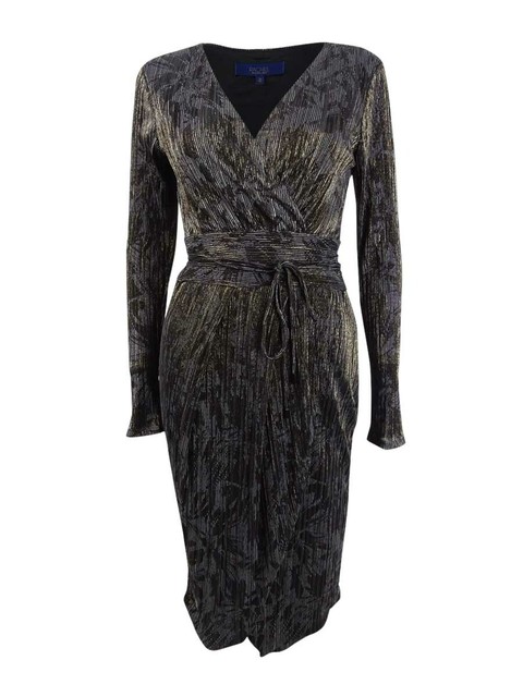 rachel roy pleated metallic wrap dress
