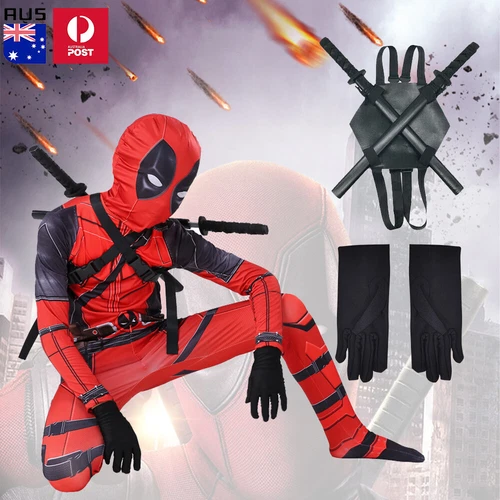 Deadpool Costume Cosplay Superhero Kids Boys Birthday Party Jumpsuit Suit - Picture 1 of 28
