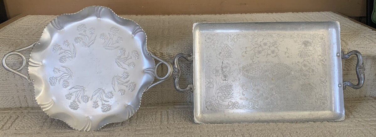 s Vtg, Farber and Shlevin 1785 hand wrought tray and lg aluminum