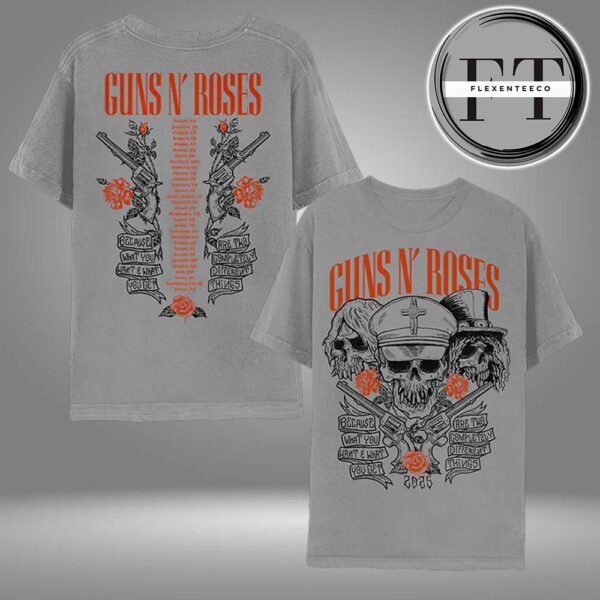 ミュージシャン Guns N' Roses 2025 Grey Skulls T-Shirt Gun N Rose Grey Skulls World Tour 2025 Two Sided Unisex 3D T