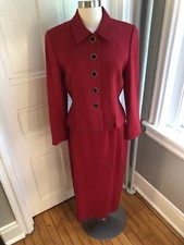 KASPER ASL. LONG  LEAN RED SKIRT SUIT-SIZE8P-100 WOOL-A STRIKING BEAUTY-NWOT 