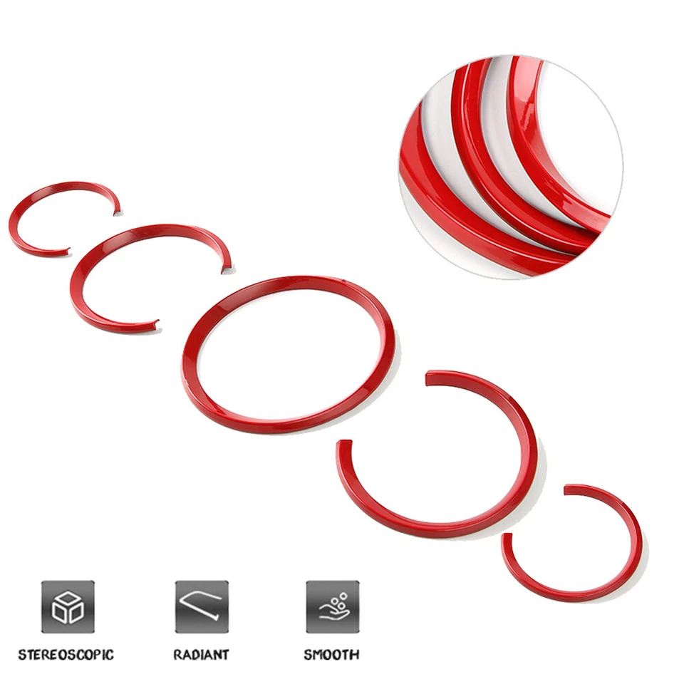 5PCS Chrome Red Dashboard Surrounding Ring Trim Covers For 2011-2018 Porsche 911 - Image 3 of 4