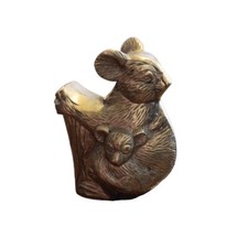 Brass Koala Bears Sitting On Tree Branch Vintage Figurine Mother With Joey