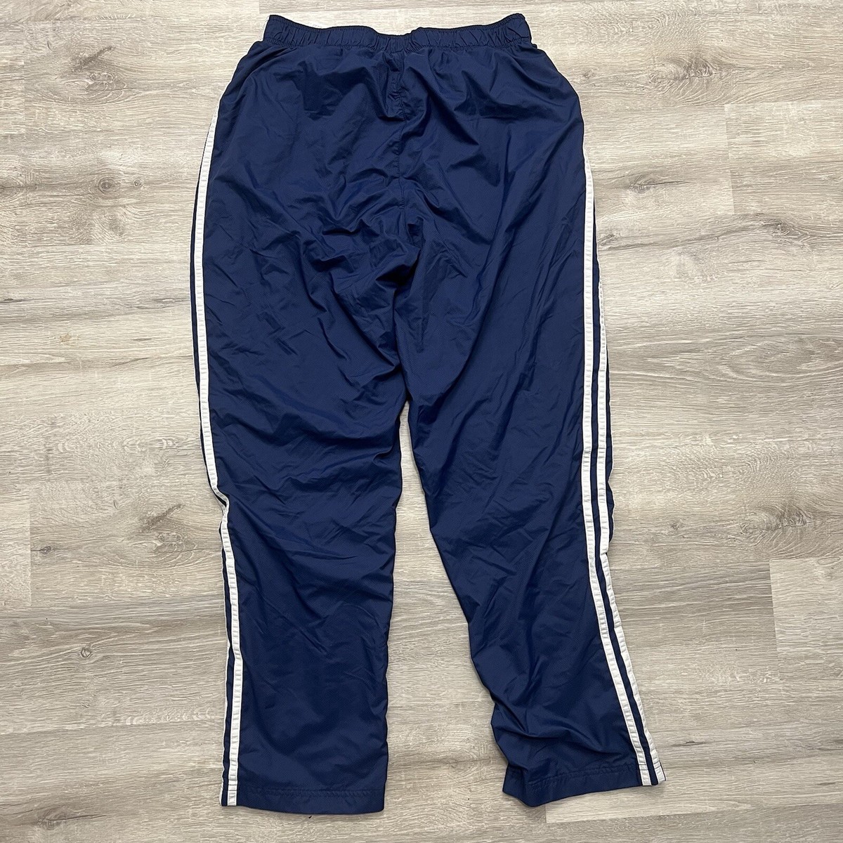 Adidas Track Pants Mens Size Large Blue Stripes Logo Essential