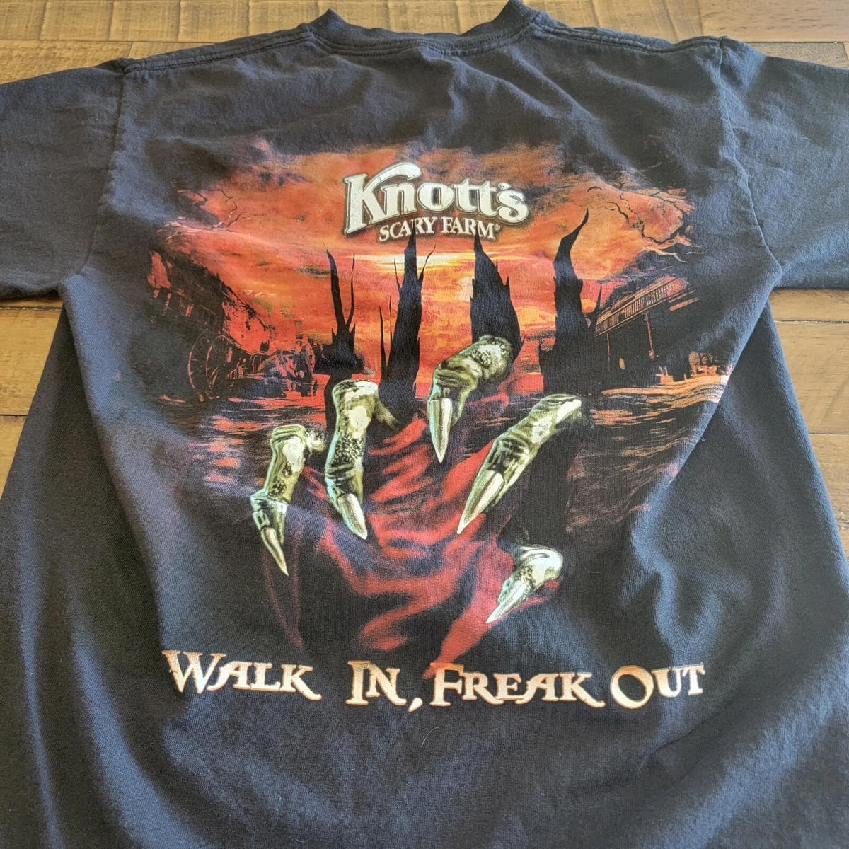 KNOTT'S SCARY FARM HALLOWEEN HAUNT RARE 2008 BLACK T SHIRT ADULT SMALL SM