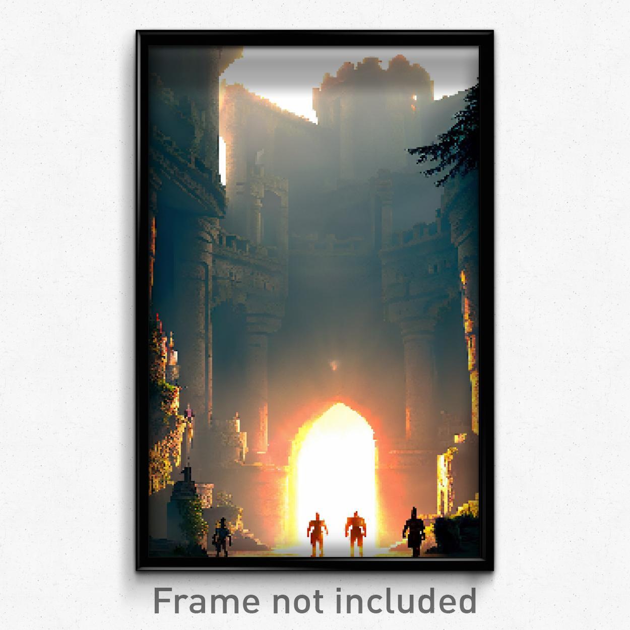 8-Bit Psychedelic Pixel Art Poster - Shady Stronghold Trippy Game Print