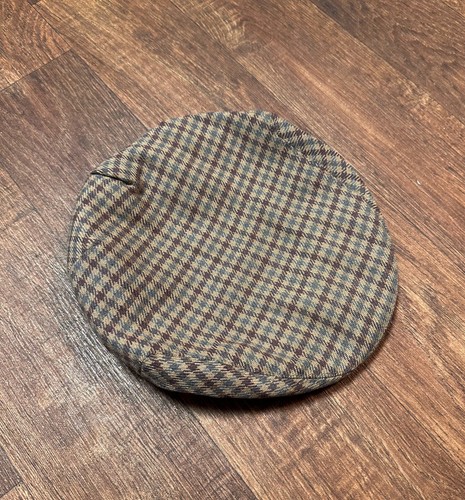 Retro Flat Cap | Mens Vintage Brown Check Wool Flat Cap, Vintage Flat Cap - Picture 3 of 4