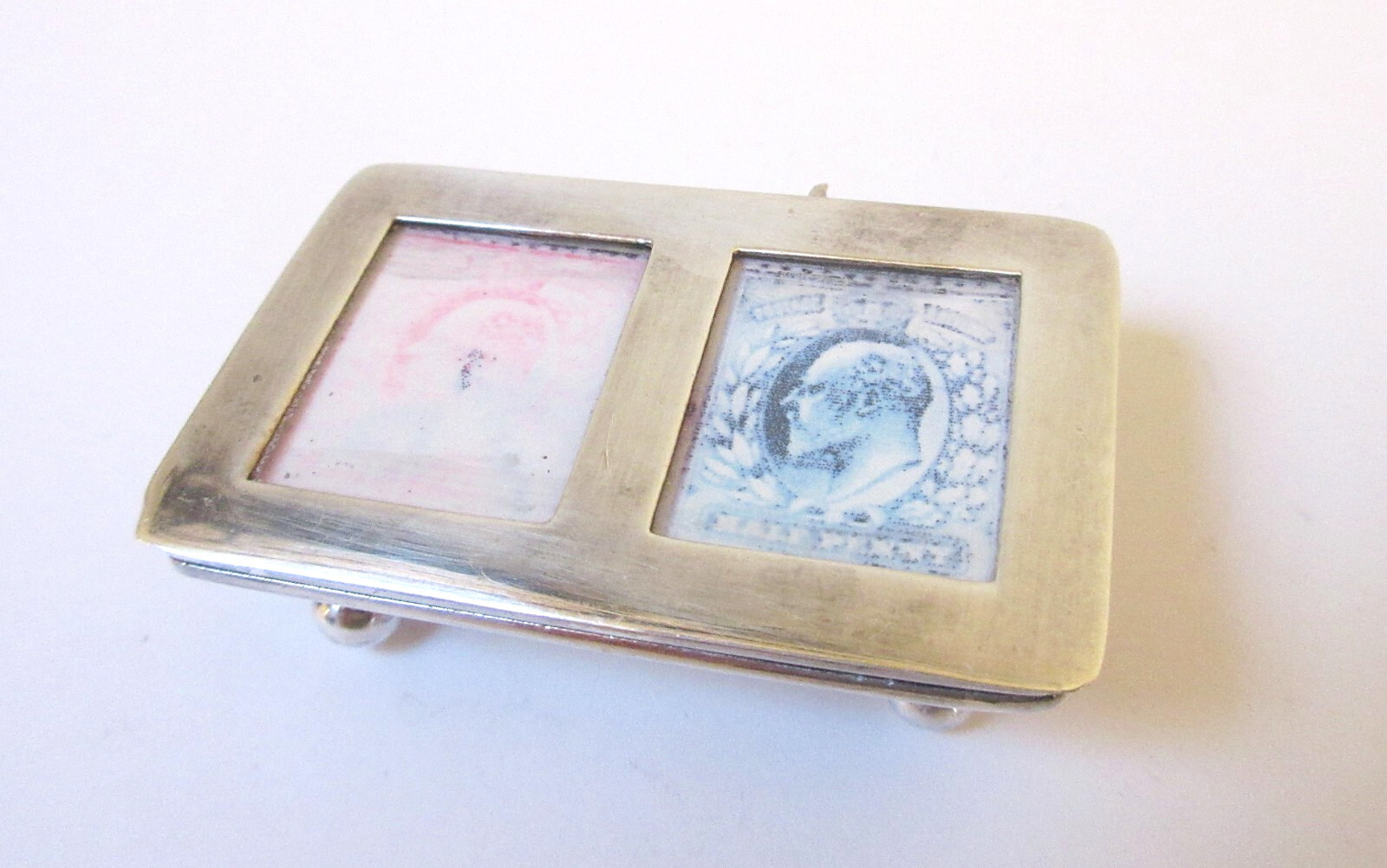 Sterling Silver Hinged Double Stamp Box Ball Feet