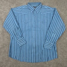 Vintage Panhandle Slim Shirt Mens XL 17.5 35 Blue Striped Pearl Snap Western