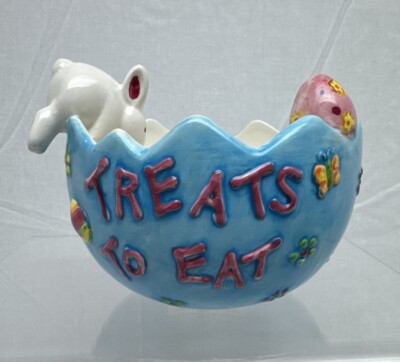 Ganz  Treats To Eat  Easter Bunny Eggs Flowers Candy Dish Bowl