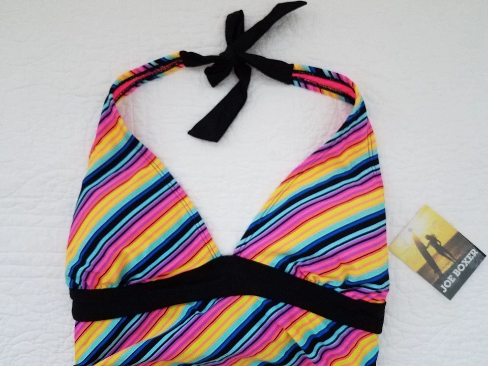 NUEVO JOE BOXER JUNIORS TANKINI HALTER ESTILO ARCO IRIS NEGRO RAYAS TALLA M Foto 2 de 4