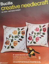 Bucilla Creative Needlecraft Crewel Embroidery Pillow Kit "Antique Roses" 1944