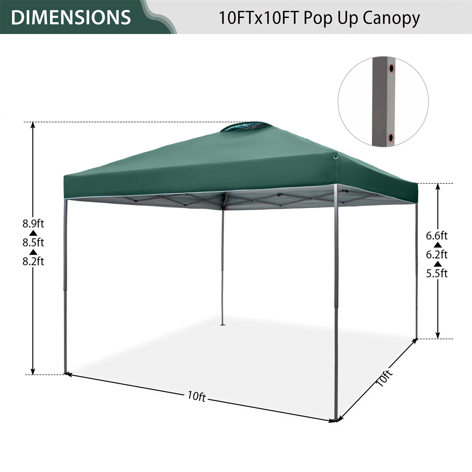 10x10'Pop UP Canopy Tent Adjustable Height Waterproof Portable Commercial Gazebo
