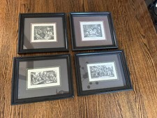 William Hogarth Antique Paintings, Framed and Matted, Set of 4