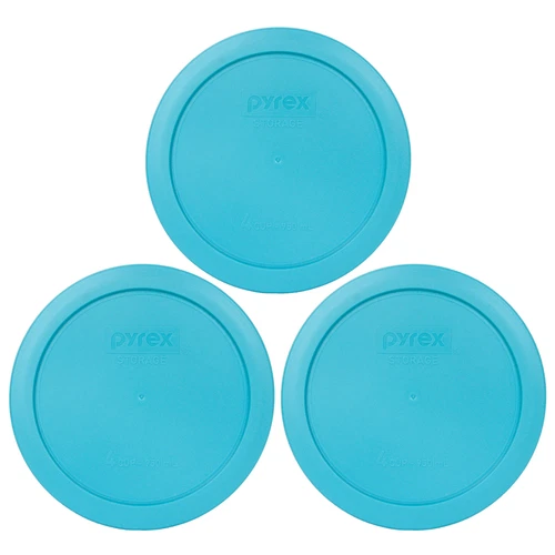 Pyrex 7201-PC 6" Surf Blue Plastic Storage Cover Lid 3PK for 4 Cup Glass Bowl