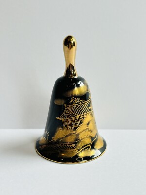 VINTAGE SHIBATA DEEP BLUE GOLD PAGODA ASIAN JAPANESE PORCELAIN DINNER BELL