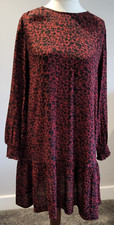 JOHN LEWIS ANYDAY Dark Red & Black Floral Print Midi Dress SIZE 12 BNWOT