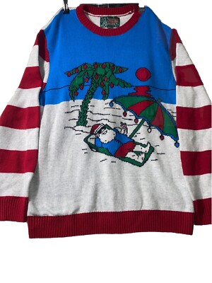 Mens SANTA CLAUS Beach BUM St Nick Light Up Ugly Christmas Sweater Party Size XL