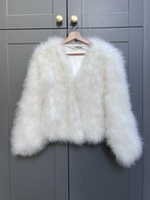 Joan Lee Liberty In Love Bridal Ivory White Feather Jacket Bolero Uk10