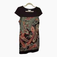 Sandra Darren Paisley Sweater Dress 10 Brown Multicolor Sheath Lined New