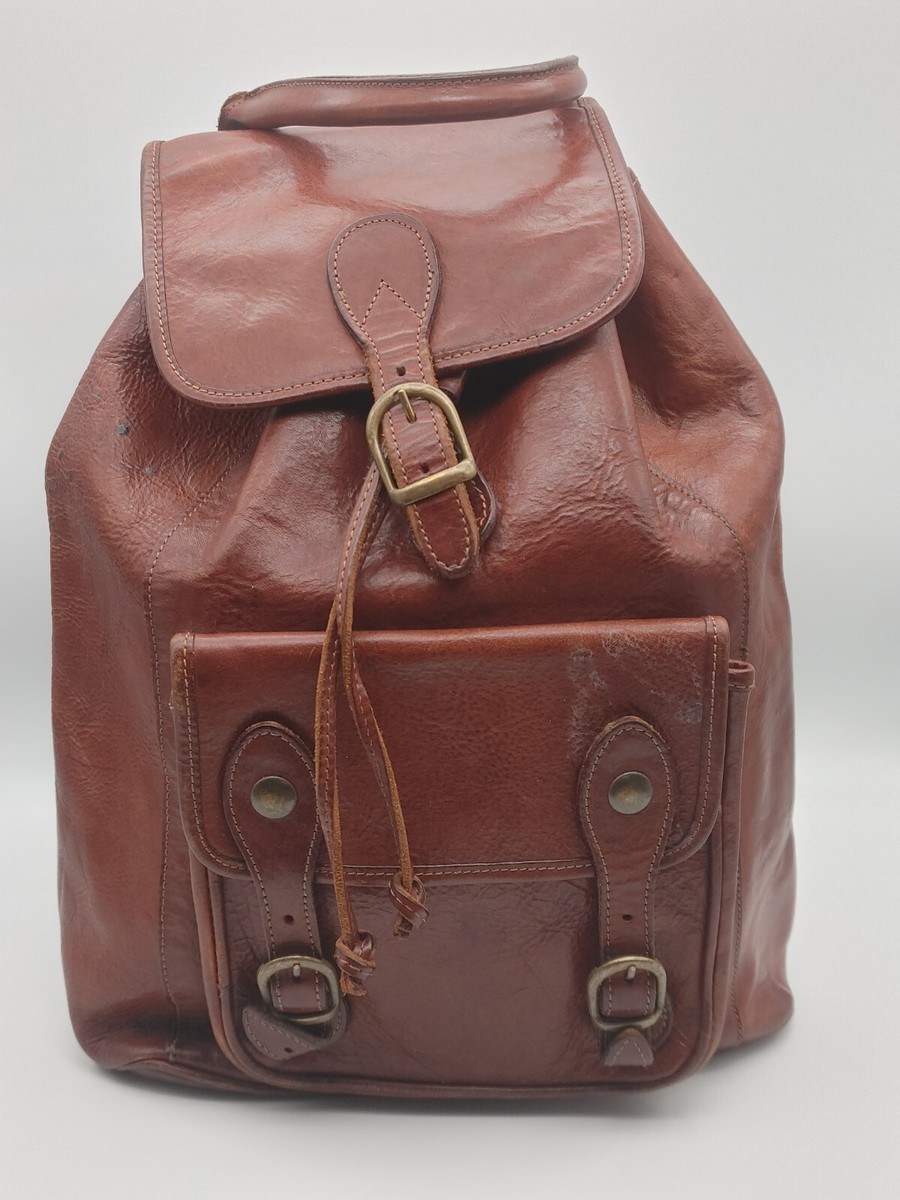 Vintage Brown Cowhide Leather Drawstring Book Laptop Bag  display picture 2