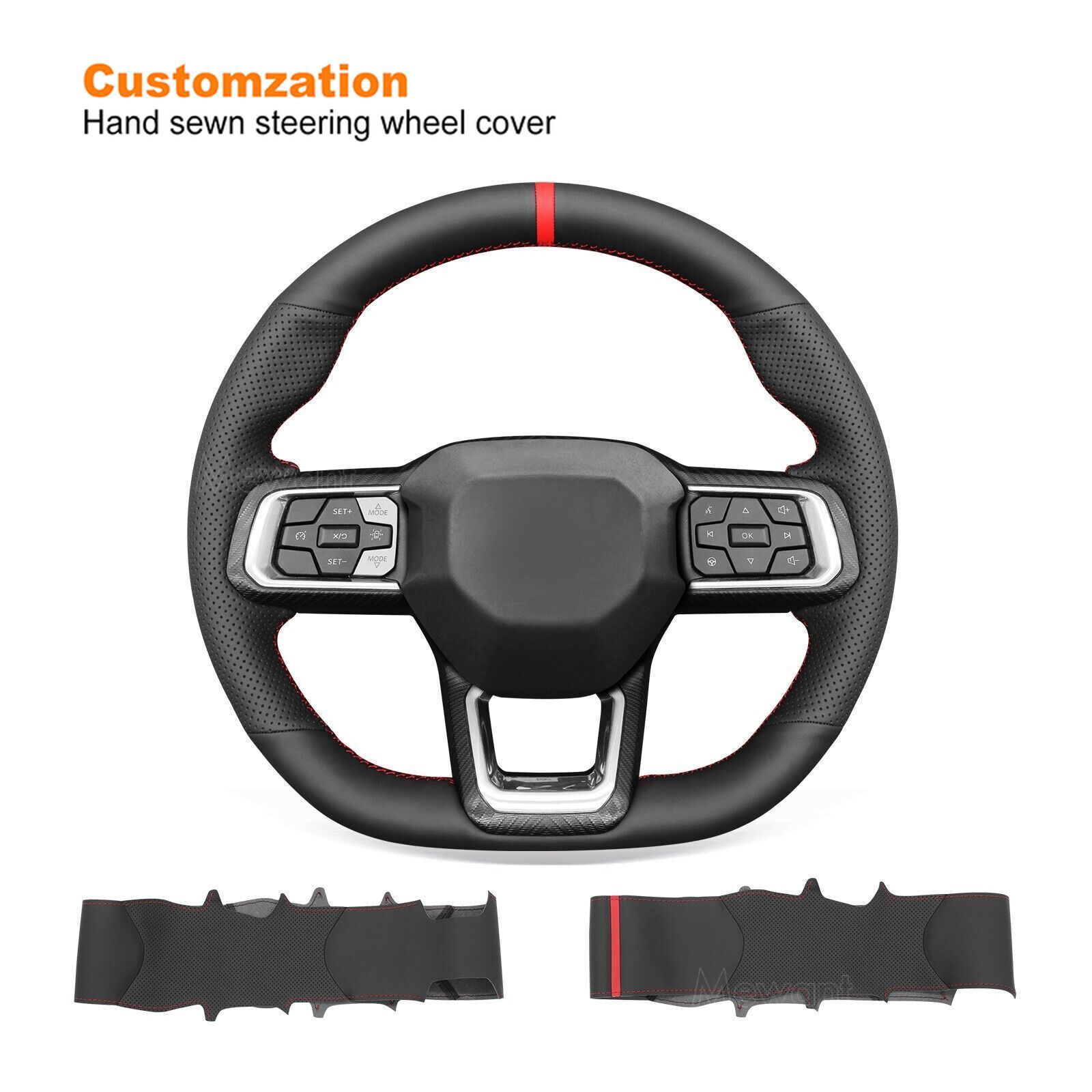 Hand sewn DIY Black Genuine Leather Steering Wheel Cover for Ford Mustang 2024