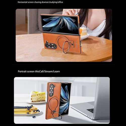 Luxury Leather Magnetic Invisible Stand Shockproof Case for Samsung Z Fold 6/5/4 - Photo 5 sur 22