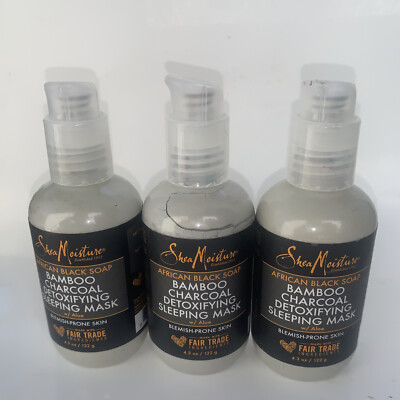 3 Shea Moisture African Black Soap Bamboo Charcoal Detox Sleeping Mask Lot of 3