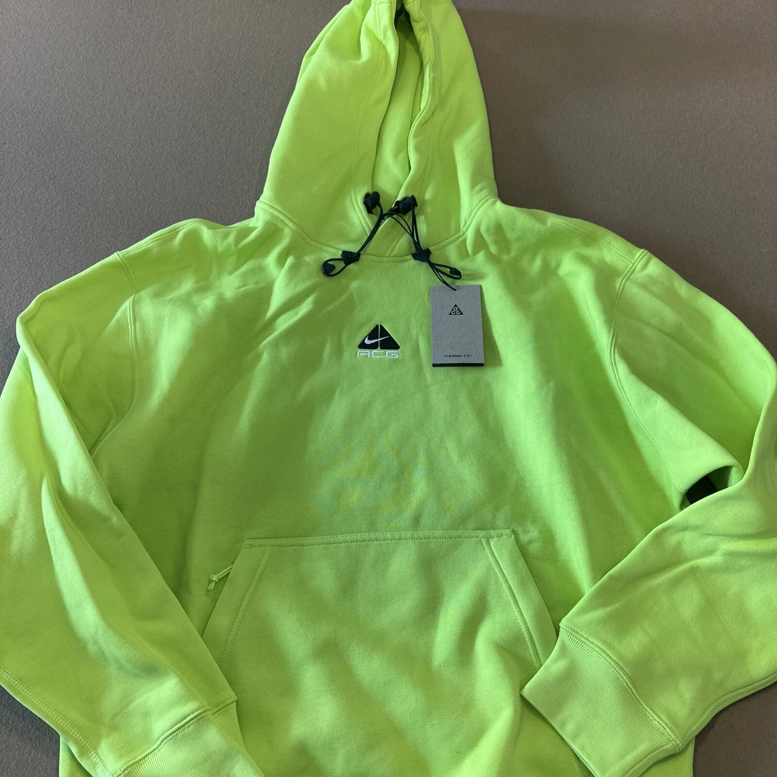 Nike ACG Therma-Fit Fleece Pullover Hoodie Cyber Volt Lime Green DH3087-389 Sz M