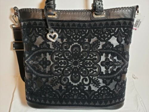 BOLSO DE HOMBRO BRIGHTON MIRA 3D CUERO NEGRO, TERCIOPELO CASABLANCA CUBO $450NUEVO CON ETIQUETAS - Imagen 5 de 12