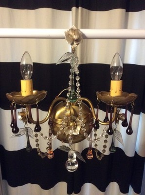 RARE Original SCHONBEK Wall Sconce Lighting with Drop Vintage Crystals