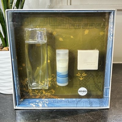 L'Eau Par Kenzo Pour Femme 3 Pc Gift Set 3.4 oz EDT Spray, Body Gel & Soap READ