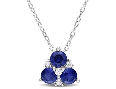 1.35 Carat (ctw) Lab-Created Blue Three Stone Necklace Sterling Silver