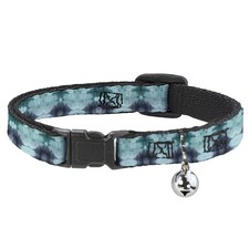 Cat Collar Breakaway with Bell Tie Dye Reflection Turquoise Blues NARROW Fits 8.